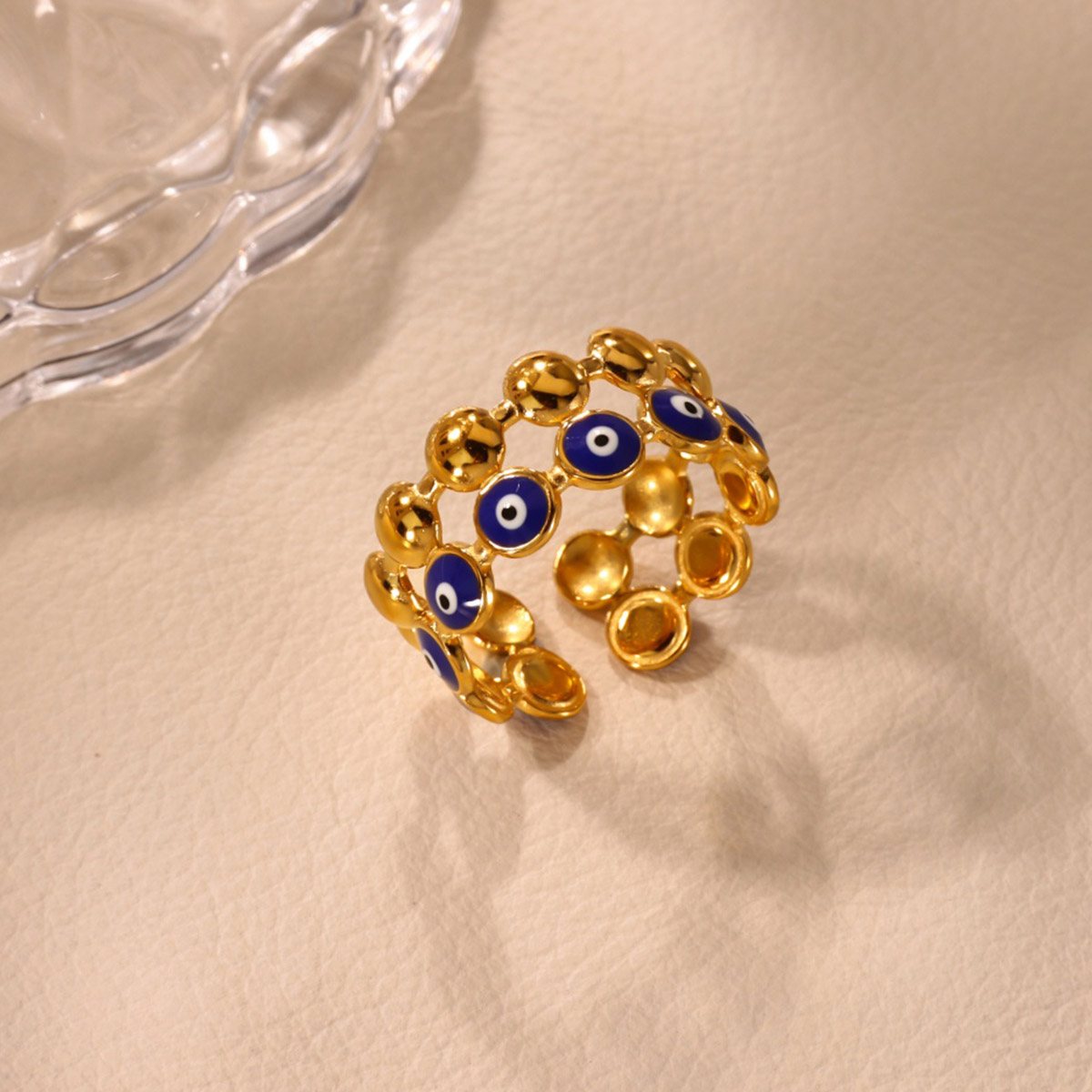 Men Accessories Evil Eye - แหวนตาปีศาจสีฟ้าสไตล์วินเทจจากตุรกีสำหรับผู้หญิงผู้ชาย แหวนสแตนเลสสีทอง เครื่องประดับงานแต่งงาน งานเลี้ยง หรือใส่ในชีวิตประจำวัน