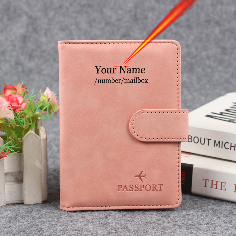 Passport Wallet Rfid - ปุ่มแม่เหล็กปกหนังสือเดินทางปรับแต่งชื่อบนฝาครอบ Rfid กระเป๋าสตางค์ผู้ชายผู้หญิงสําหรับหนังสือเดินทางกระเป๋าสตางค์หนังสือเดินทางกระเป๋า
