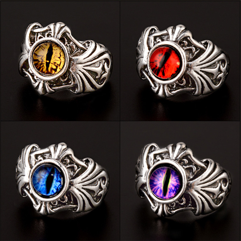 Men Accessories Evil Eye - แหวนตาชั่วร้ายแนวเรโทรสำหรับผู้ชายดีไซน์พังก์ร็อคโกธิคฮิปฮอปเครื่องประดับทำมือแหวนปรับขนาดได้สำหรับนักขี่จักรยานของขวัญสำหรับทุกเพศ