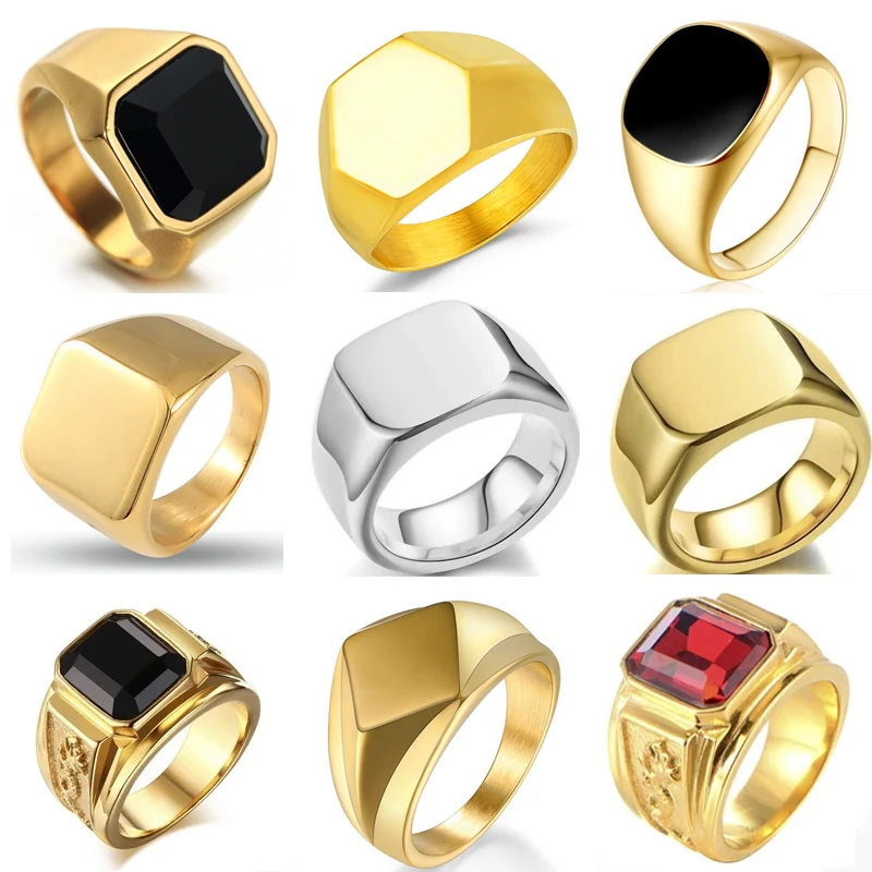 Men'S Accessories Jewelry Sale - Biker Punk สไตล์แหวนผู้ชายกว้าง Signet นิ้วสแควร์แฟชั่นเครื่องประดับอุปกรณ์เสริมทั้งขาย